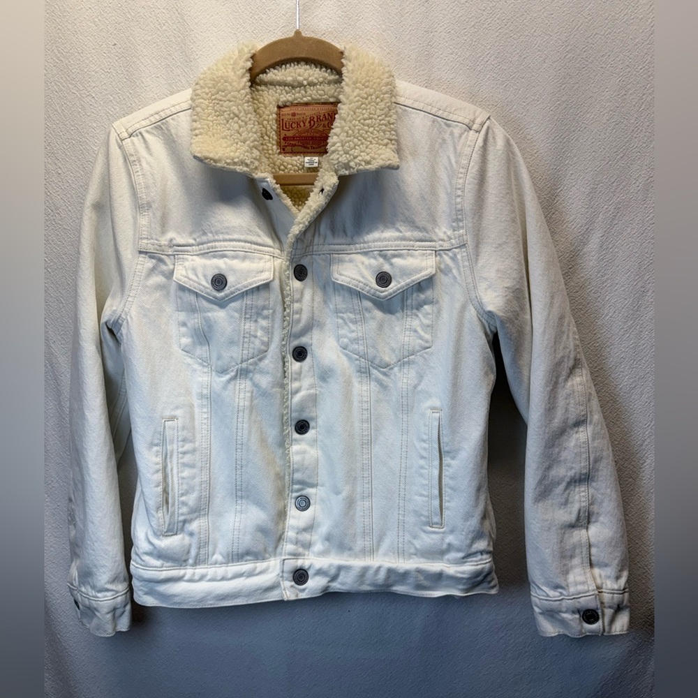 Lady Trucker Jacket Lucky Brand  White Denim Sherpa Lining & Collar Streetwear